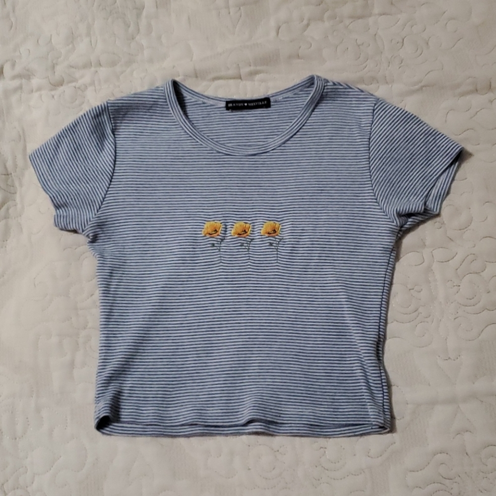 Brandy Melville three flower blue strips shirt